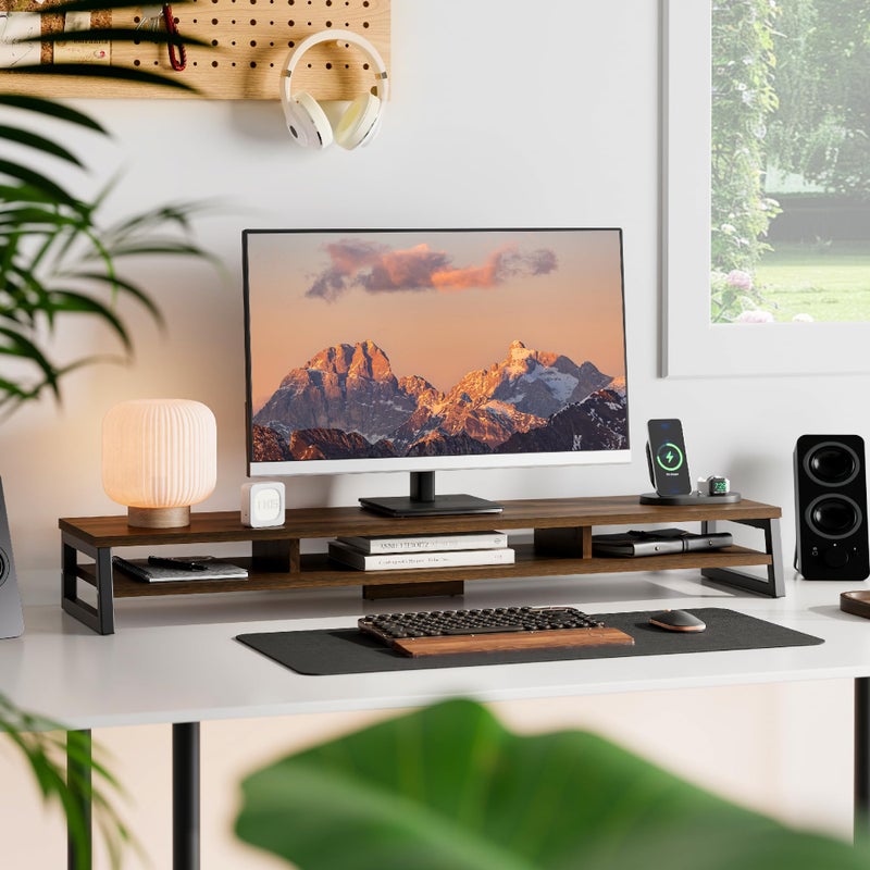 Fenge Dual Monitor Stand for Desk, 42.5in Large Monitor Riser for 2 Monitors, 2 Tier Computer Office Desk Top Shelf, Desktop Storage Stand for Laptop, PC, Computer, Printer - Image 2
