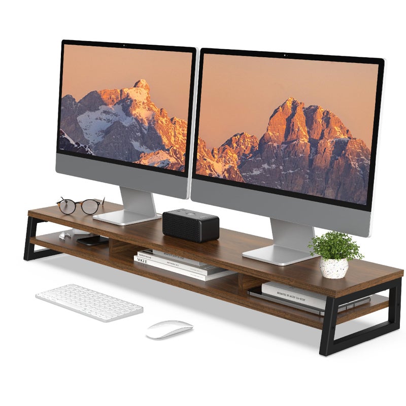 Fenge Dual Monitor Stand for Desk, 42.5in Large Monitor Riser for 2 Monitors, 2 Tier Computer Office Desk Top Shelf, Desktop Storage Stand for Laptop, PC, Computer, Printer - Image 1