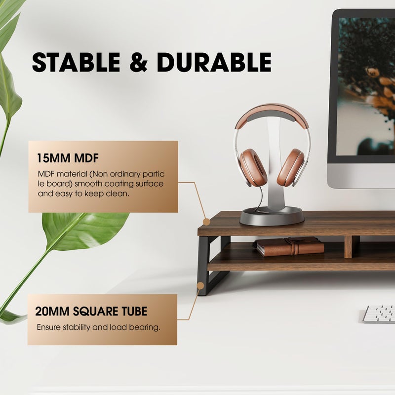 Fenge Dual Monitor Stand for Desk, 42.5in Large Monitor Riser for 2 Monitors, 2 Tier Computer Office Desk Top Shelf, Desktop Storage Stand for Laptop, PC, Computer, Printer - Image 3