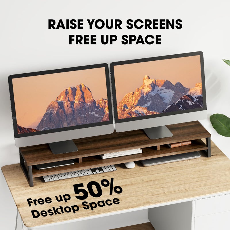 Fenge Dual Monitor Stand for Desk, 42.5in Large Monitor Riser for 2 Monitors, 2 Tier Computer Office Desk Top Shelf, Desktop Storage Stand for Laptop, PC, Computer, Printer - Image 4