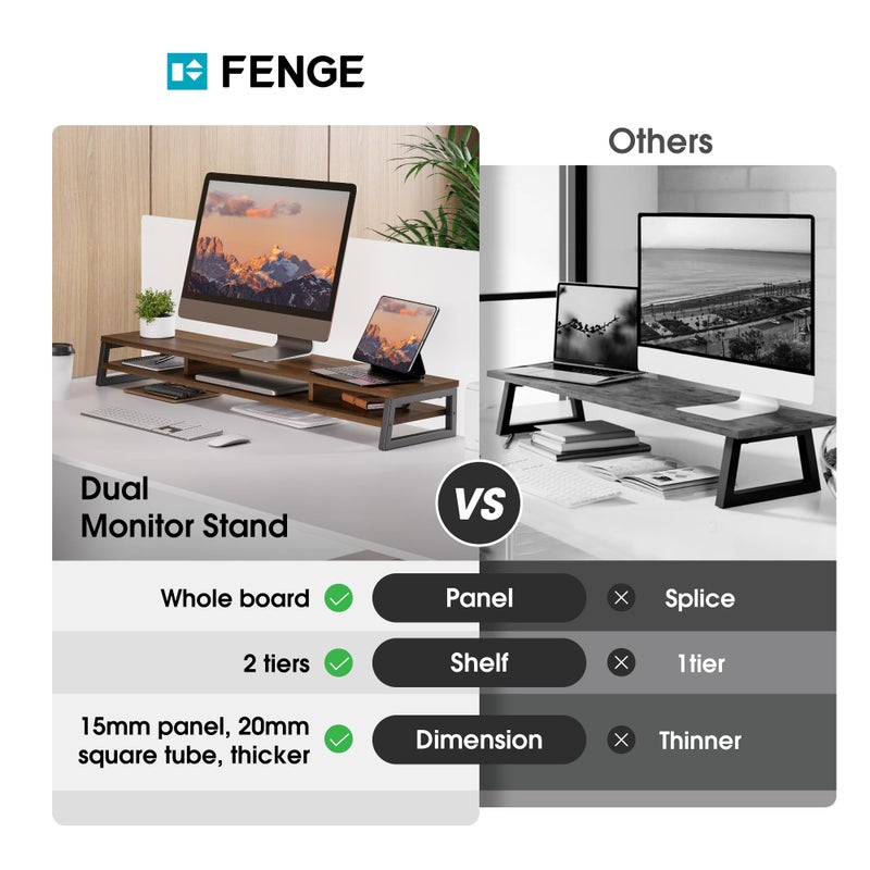 Fenge Dual Monitor Stand for Desk, 42.5in Large Monitor Riser for 2 Monitors, 2 Tier Computer Office Desk Top Shelf, Desktop Storage Stand for Laptop, PC, Computer, Printer - Image 5