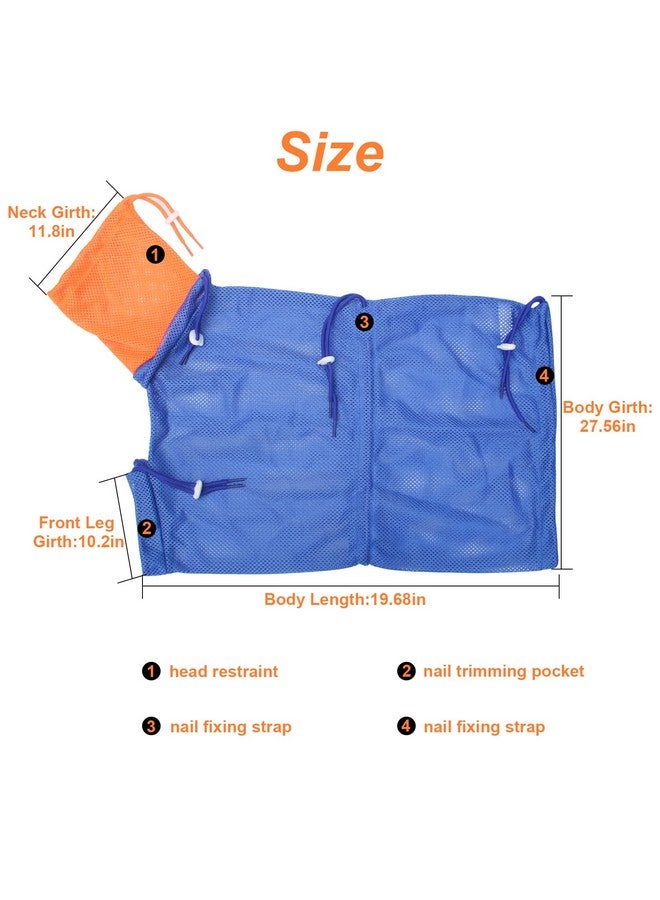 Catcan Cat Bathing Bag, Breathable Mesh Anti Scratch Adjustable Cat Grooming Bag For Nail Trimming, Bathing Polyester Soft Cat Washing Bag (BlueOrange) - Image 2
