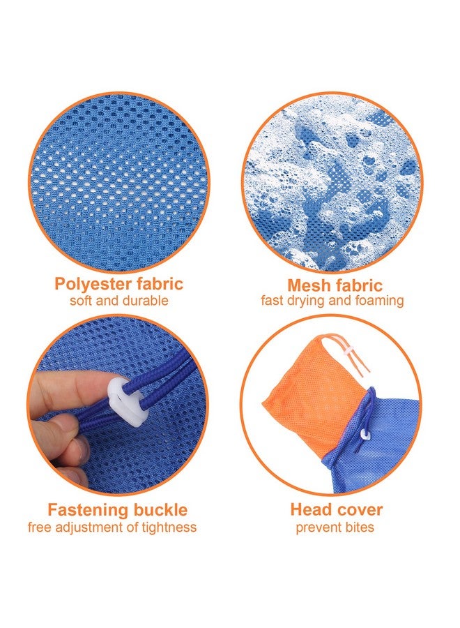 Catcan Cat Bathing Bag, Breathable Mesh Anti Scratch Adjustable Cat Grooming Bag For Nail Trimming, Bathing Polyester Soft Cat Washing Bag (BlueOrange) - Image 3
