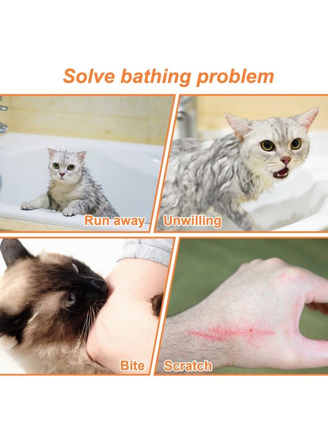 Catcan Cat Bathing Bag, Breathable Mesh Anti Scratch Adjustable Cat Grooming Bag For Nail Trimming, Bathing Polyester Soft Cat Washing Bag (BlueOrange) - Image 5