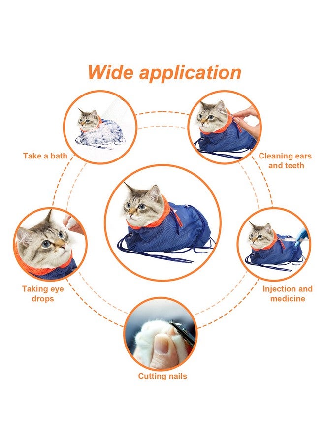 Catcan Cat Bathing Bag, Breathable Mesh Anti Scratch Adjustable Cat Grooming Bag For Nail Trimming, Bathing Polyester Soft Cat Washing Bag (BlueOrange) - Image 4