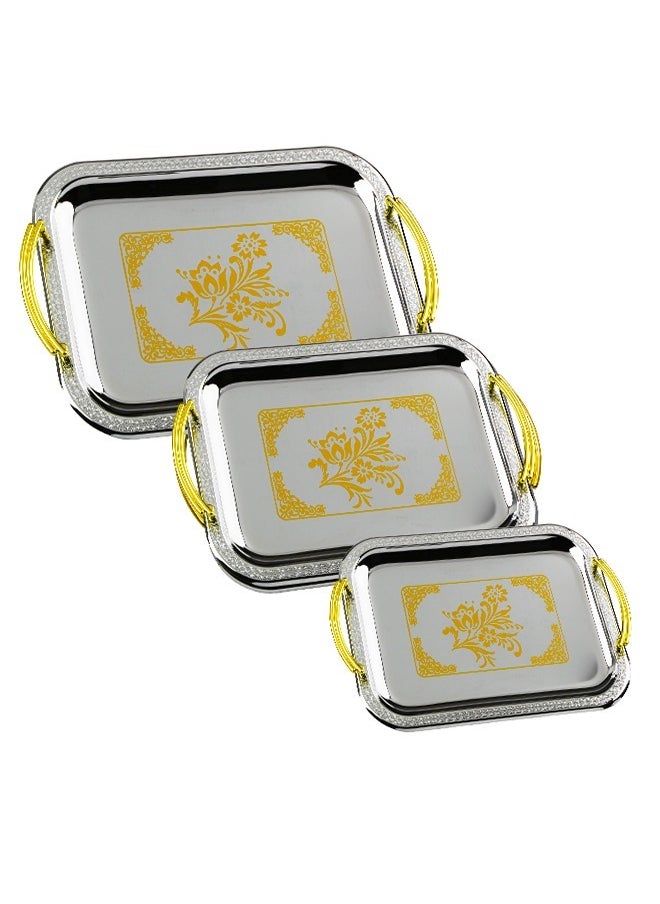 BASURRAH 3 Pieces Steel Serving Tray Set  - Image 1