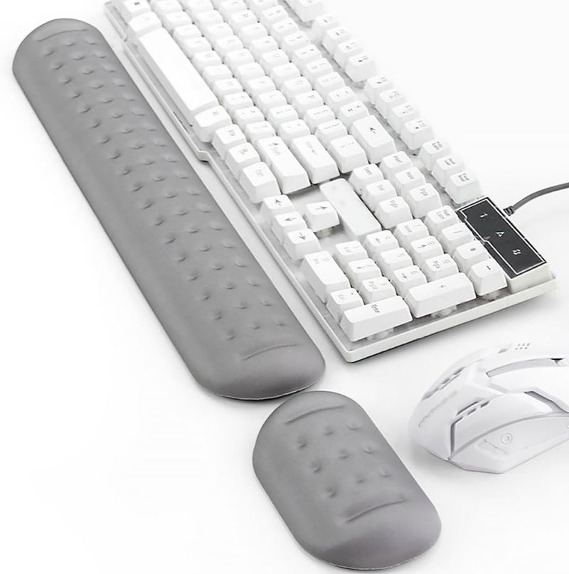 Memory Foam Keyboard Wrist Rest Pad Large Grey Ergonomic Hand Pillow Cushion with Massage Holes for Office and Gaming Computer Use - Image 4