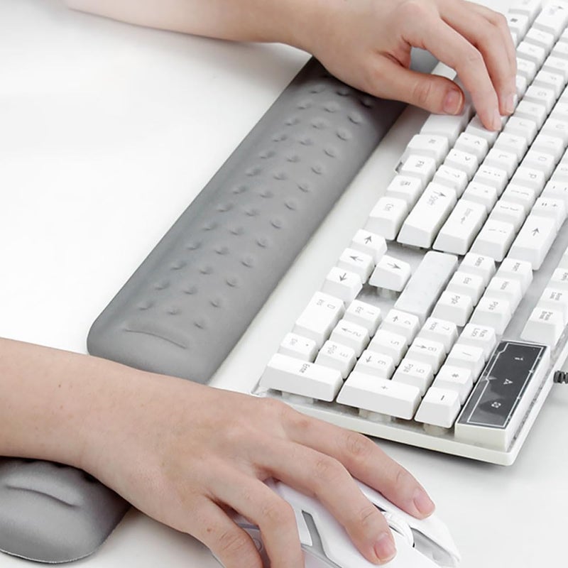 Memory Foam Keyboard Wrist Rest Pad Large Grey Ergonomic Hand Pillow Cushion with Massage Holes for Office and Gaming Computer Use - Image 3