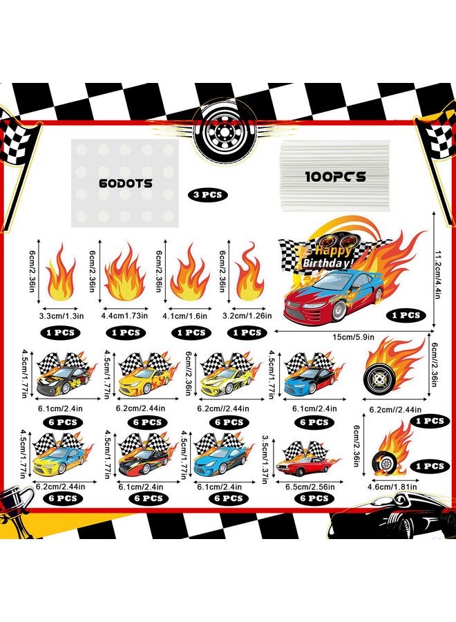 Teling 55 Pcs Race Car Cupcake Toppers Hot Happy Birthday Cake Wheels Toppers Checkered Flag Fire Car Theme Party Decoration for Boy Girl DIY Decorations - Image 2
