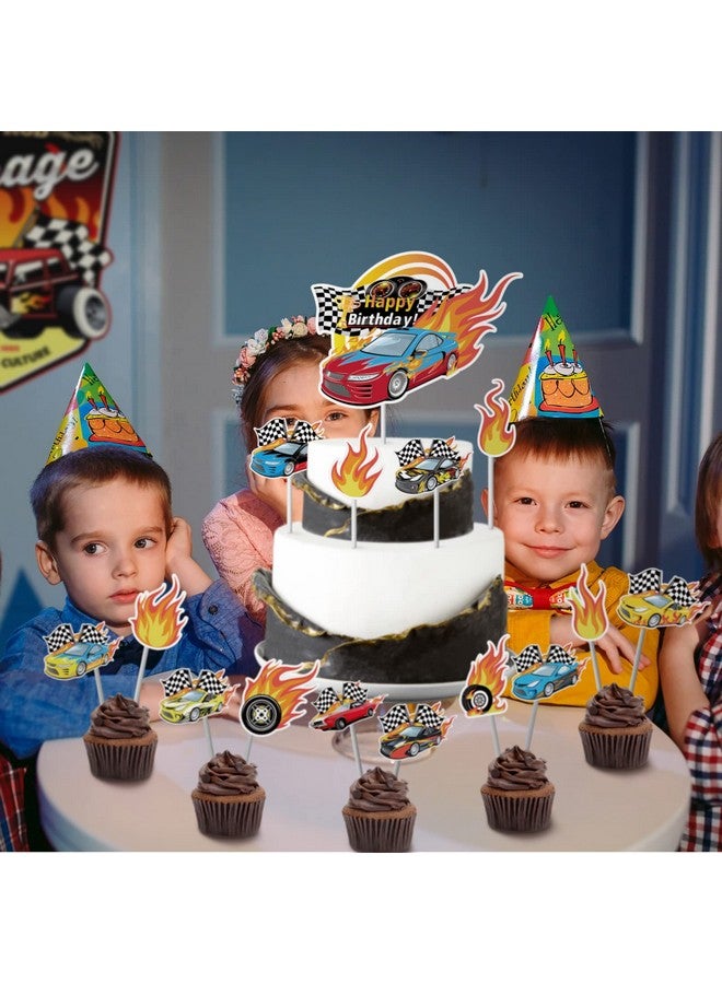 Teling 55 Pcs Race Car Cupcake Toppers Hot Happy Birthday Cake Wheels Toppers Checkered Flag Fire Car Theme Party Decoration for Boy Girl DIY Decorations - Image 5