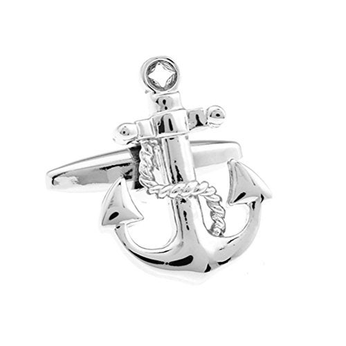 Vcufflinks Anchor Rudder Fishing Navy Sailor Boat Sea Gold Silver Cufflinks (Silver Anchor) - Image 1
