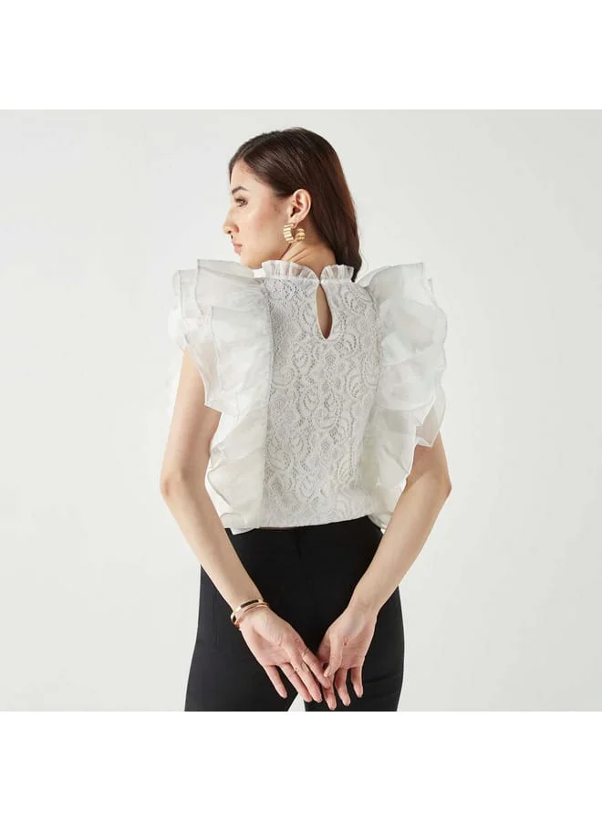 2Xtremz 2Xtremz Lace Top with Pie Crust Collar and Ruffles