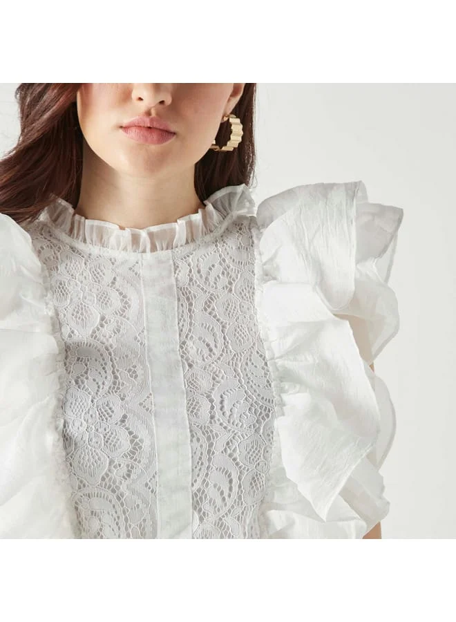2Xtremz 2Xtremz Lace Top with Pie Crust Collar and Ruffles