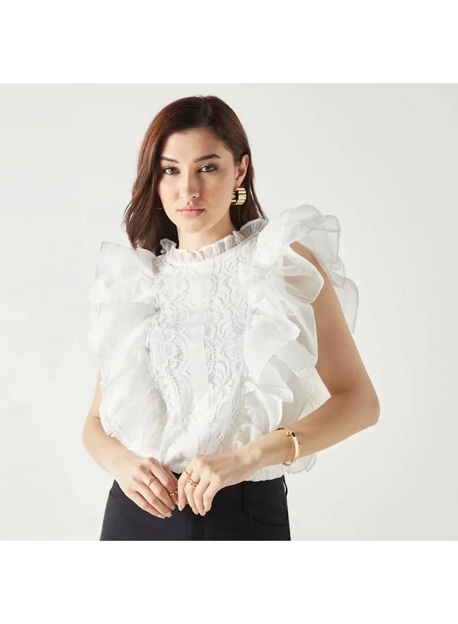 2Xtremz 2Xtremz Lace Top with Pie Crust Collar and Ruffles