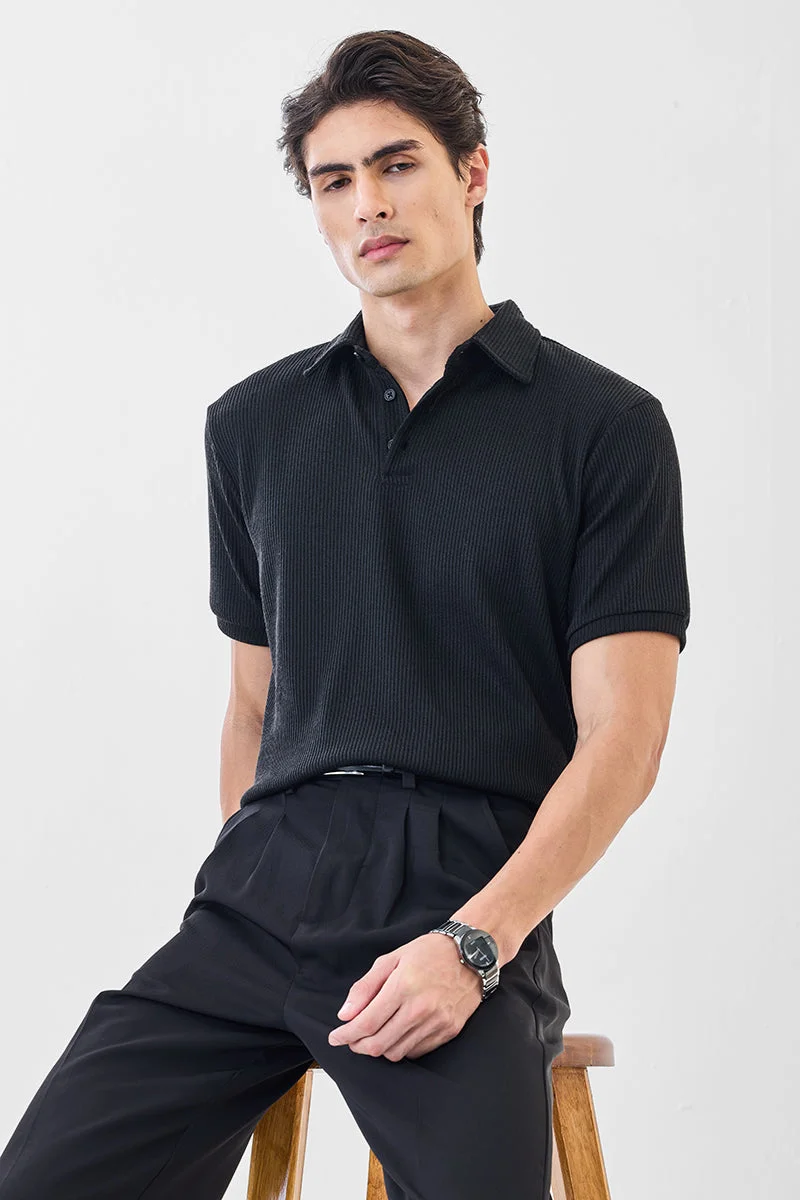 SNITCH Regular Fit Stretch Ribbed Polo T-Shirt