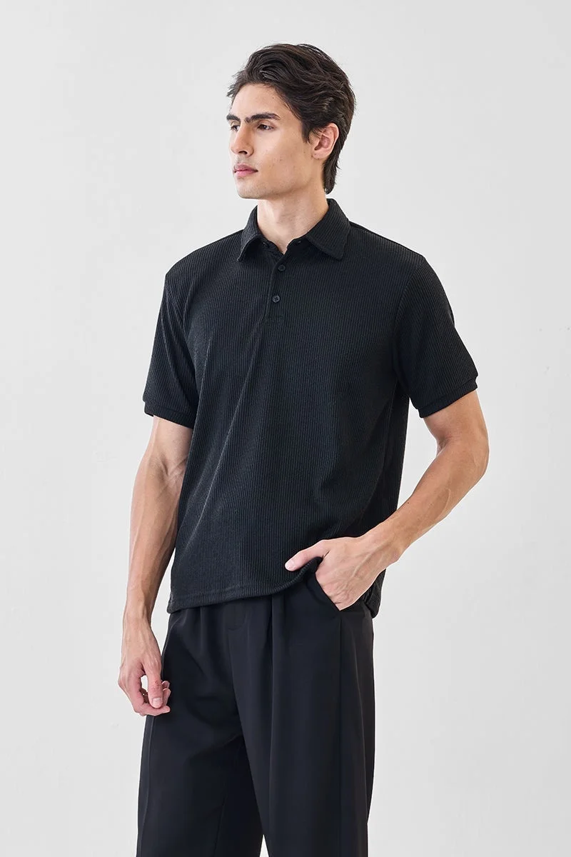 SNITCH Regular Fit Stretch Ribbed Polo T-Shirt