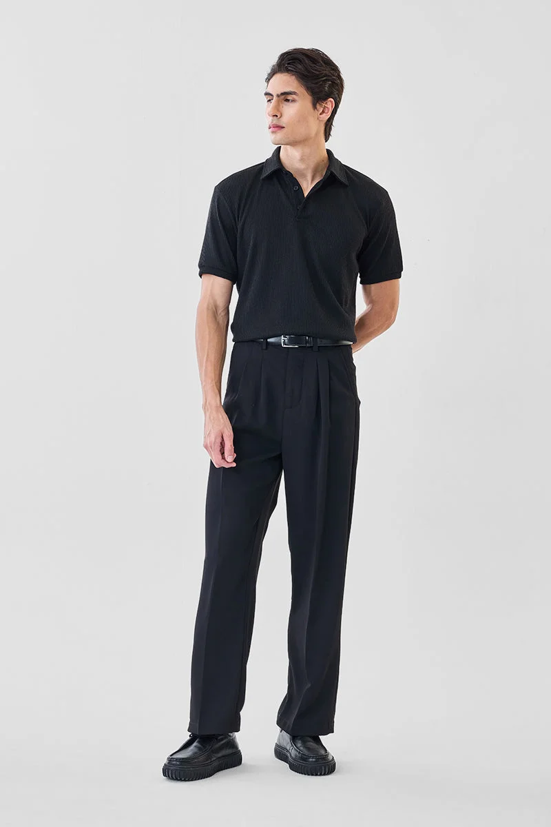 SNITCH Regular Fit Stretch Ribbed Polo T-Shirt