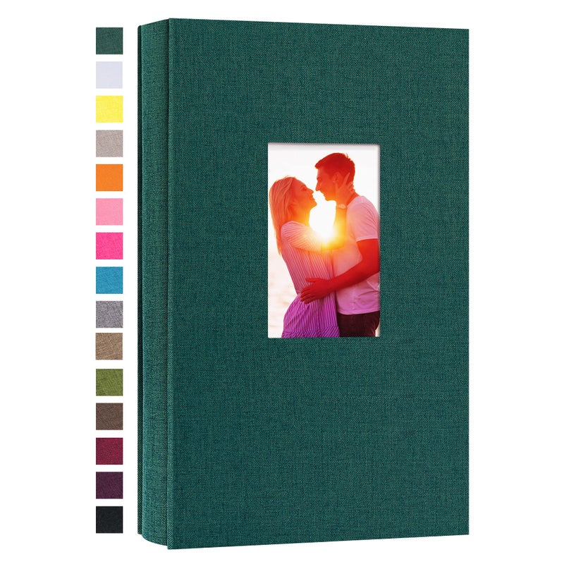 potricher Small Photo Album for 4x6 300 Photos Linen Cover Picture Book for Family Wedding Anniversary and Baby Dark Green
