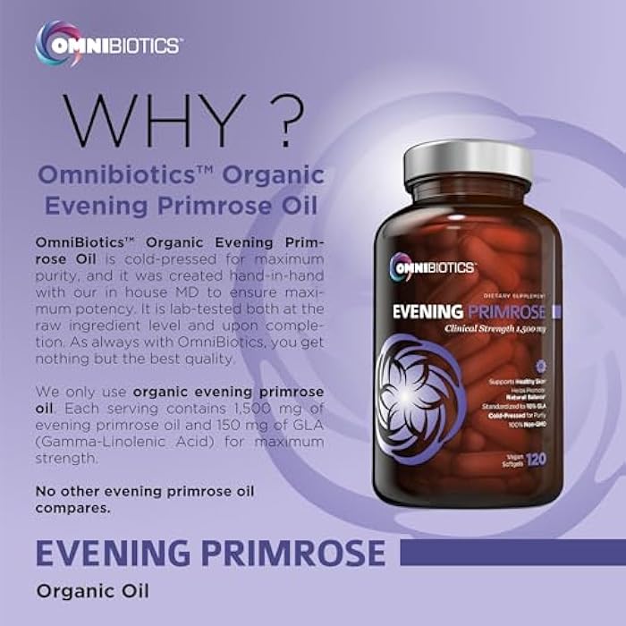 OmniBiotics Organic Evening Primrose Oil for Women – Clinical Strength 1500mg per Capsule, 10% GLA, Cold-Pressed, Non-GMO, Hormone Balance for Women – 120 Vegan Softgel Capsules - Image 5