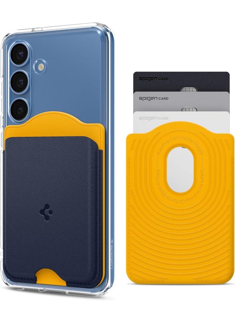 Spigen Nano Pop (MagFit) MagSafe Wallet Card Holder [3 Cards] for Samsung Galaxy S25 series with Magnetic Case only and MagSafe compatible with iPhone 16/15/14/13/12 Models - Blueberry Navy  - Image 1