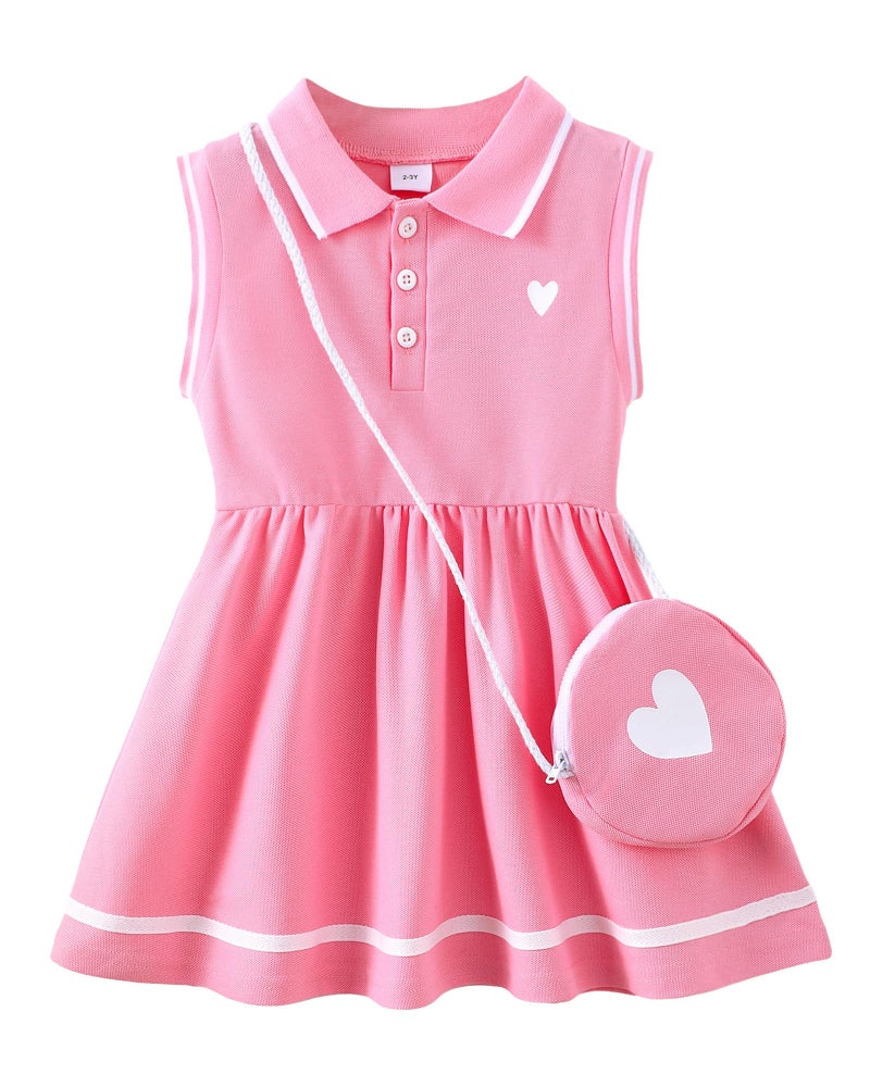 Saeaby Little Baby Girl Clothes Girl Summer Toddler Outfits Sleeveless Sporty Ruffle Dress Shirt with Shoulder Bag Playwear Sundress 5T 6T Girls Clothes Coral - Image 1