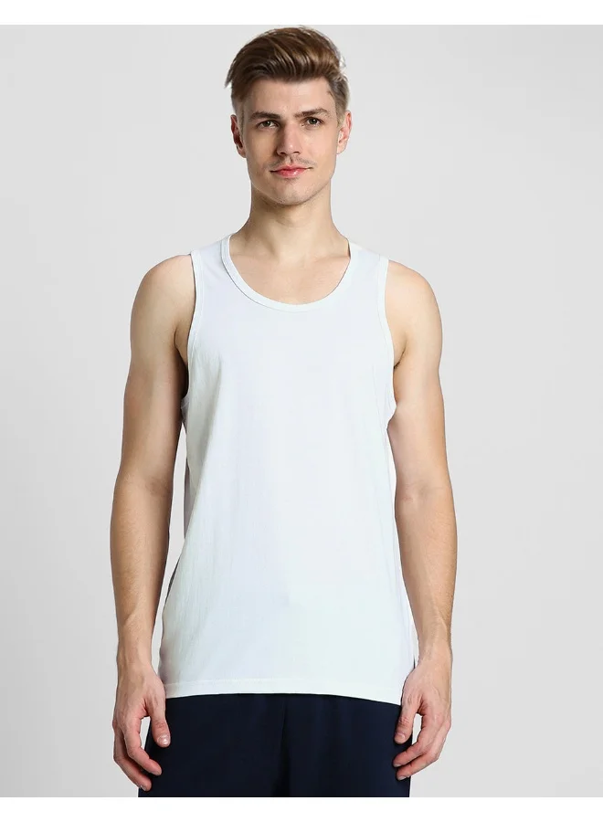 فيردو Veirdo® Men Sleeveless Tshirt, Solid Plain T-Shirt for Men, Cotton Sando for Beach Wear, Gym, Cycling, Running, & Other Sports (VDVMTW03000062_L) White