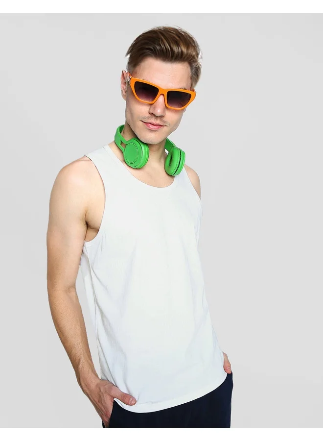 فيردو Veirdo® Men Sleeveless Tshirt, Solid Plain T-Shirt for Men, Cotton Sando for Beach Wear, Gym, Cycling, Running, & Other Sports (VDVMTW03000062_L) White