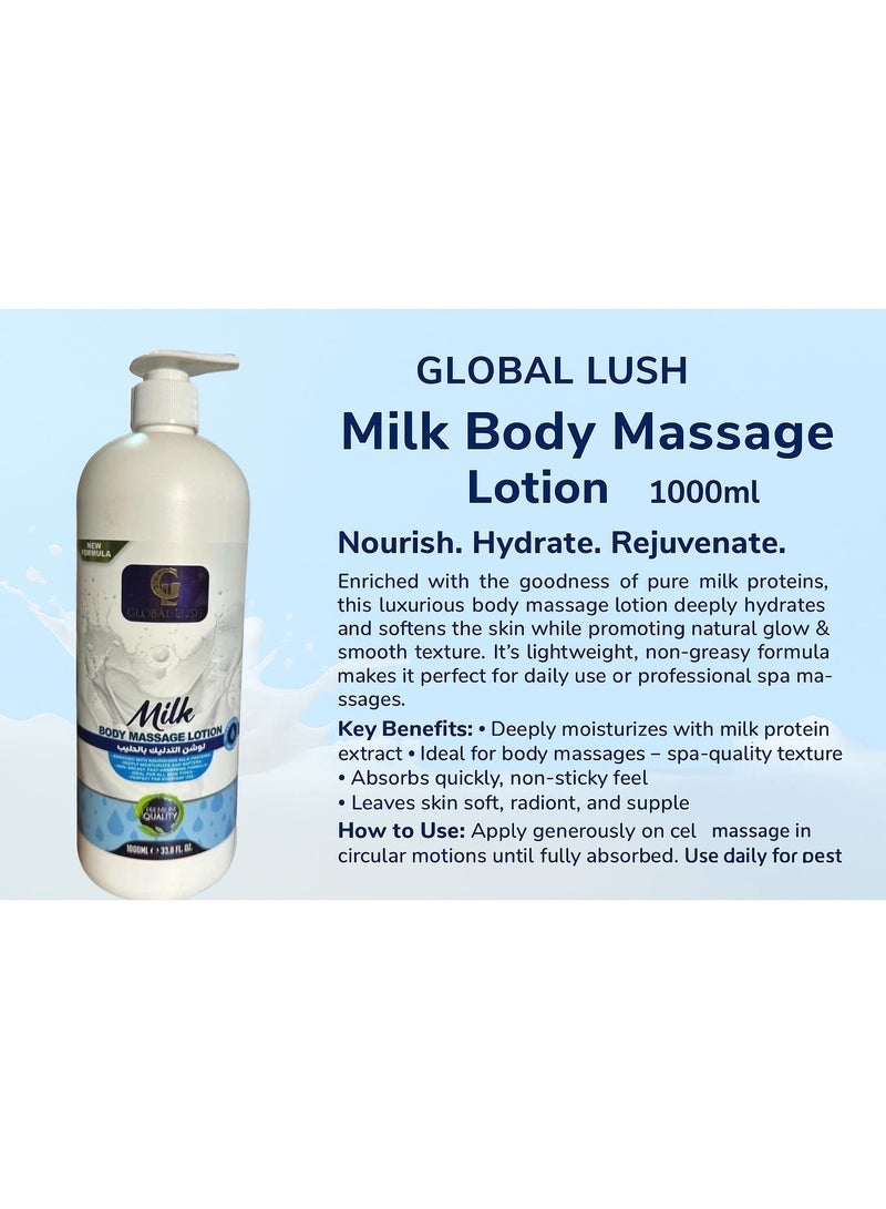 Global Lush Milk Body Massage Lotion 1000ml – Nourishing & Hydrating Lotion for Soft, Smooth Skin, Enriched with Milk Proteins and Essential Moisturizers - Image 4