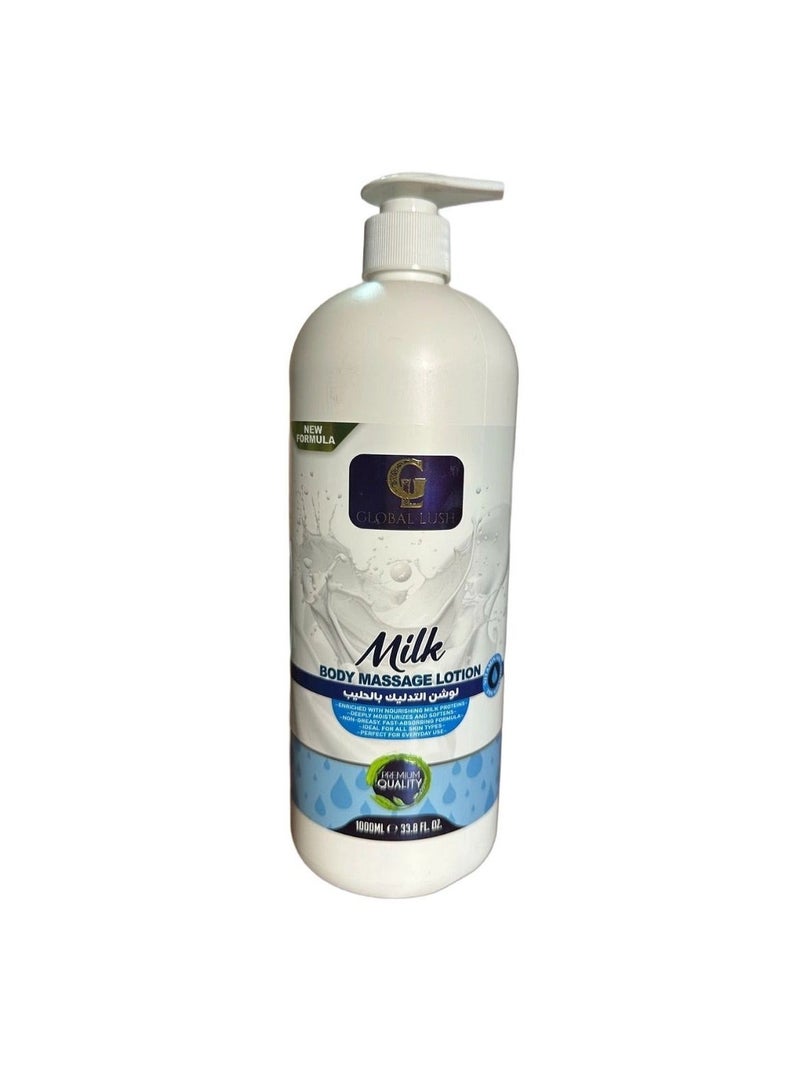 Global Lush Milk Body Massage Lotion 1000ml – Nourishing & Hydrating Lotion for Soft, Smooth Skin, Enriched with Milk Proteins and Essential Moisturizers - Image 1