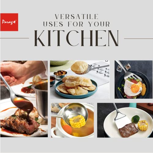 Parage Premium Stainless Steel Kitchen Tool Set for Cooking, Set of 5, Silver (Contains: 1 Ladle, 1 Skimmer,1 Turner, 1 Spatula, 1 Slotted Turner) (Design 2) - Image 4