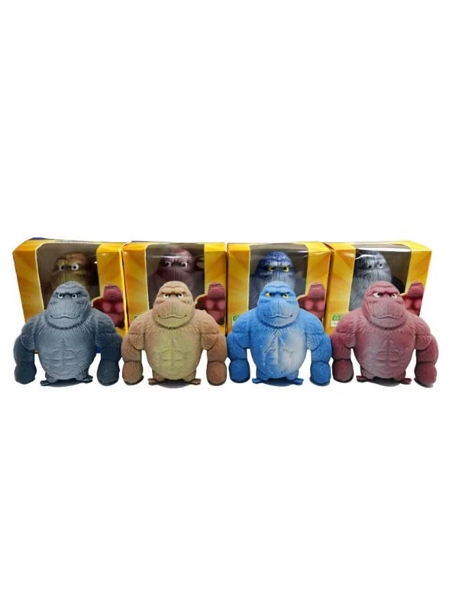 4 Pcs Stretchy Squishy Monkey Squeeze Toy for Kids and Adults Funny Gorilla Squishy Toy Stress Relief and Sensory Decompression Toy (Gray Brown Blue Red) 