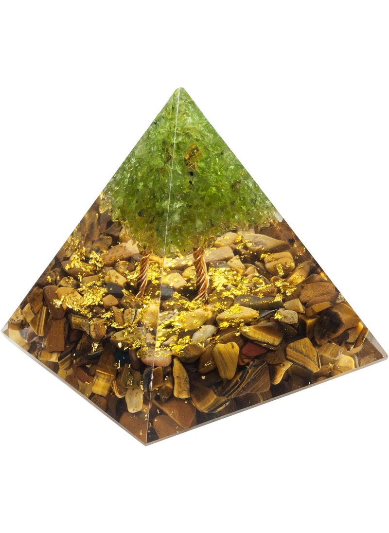mookaitedecor mookaitedecor Tree of Life Peridot & Tiger Eye Crystal Orgone Pyramid Energy Generator Stone for Chakra Reiki Balancing Protection 