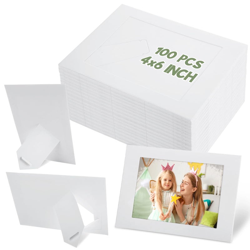 LOPYXBR 100 PCS 4x6 Paper Picture Frames with Easel White Cardboard Picture Frames 4x6 Paper Photo Frames with Easel White Standing Papers Frames 4x6IN for DIY Projects, Crafts, Graduation - Image 1