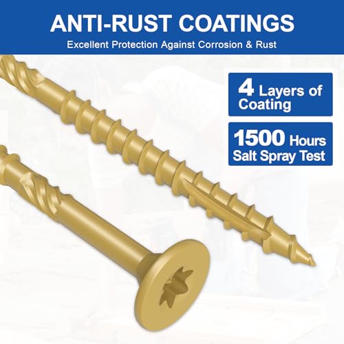FMhotu #10 x 3” Deck Screws, 316Pcs Star Drive Wood Screws, Rust Resistant Timber Screws for Timber/Log/Landscaping Wood, T25 Star Bit Included, Yellow - Image 5