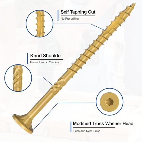 FMhotu #10 x 3” Deck Screws, 316Pcs Star Drive Wood Screws, Rust Resistant Timber Screws for Timber/Log/Landscaping Wood, T25 Star Bit Included, Yellow - Image 3