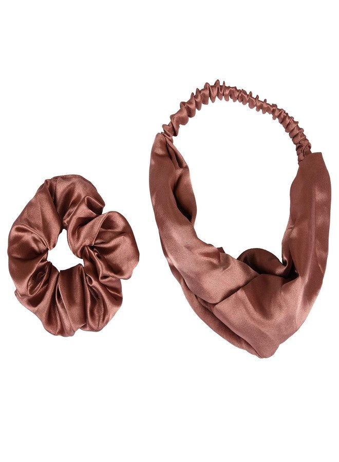 Nnr Satin Silk Cross Head Bands For Women, Hair Scrunchies For Girls- Pack Of 2 Pcs - Brown - Image 2
