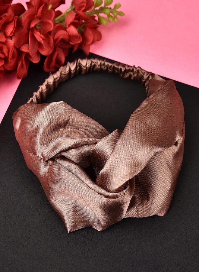 Nnr Satin Silk Cross Head Bands For Women, Hair Scrunchies For Girls- Pack Of 2 Pcs - Brown - Image 4