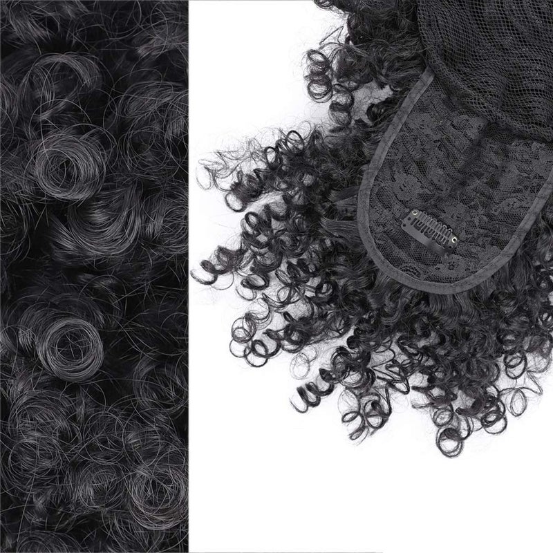 ENTRANCED STYLES Drawstring Ponytail with Bangs Afro Puff Ponytail Extensions for Women Short Curly Puff Ponytail with Bangs Clip in Wrap Updo Hairpiece for Women(1B) - Image 5
