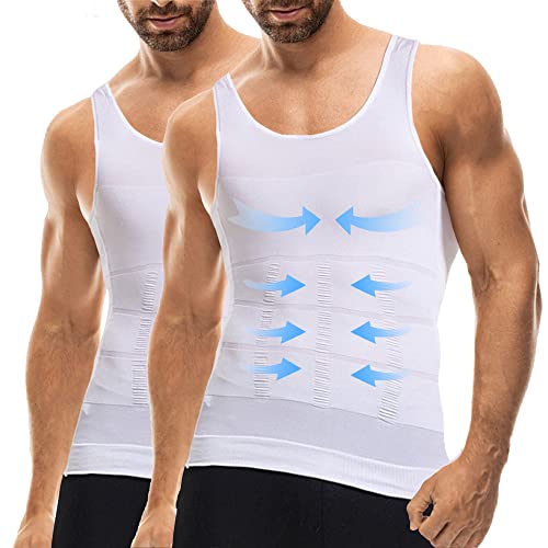 Mistirik 2X Compression Shirts for Men - Mens Slimming Body Shaper Vest - Tight Tank Top for Men - Compression Shirt Tank Top (White-White, XXL) - Image 4