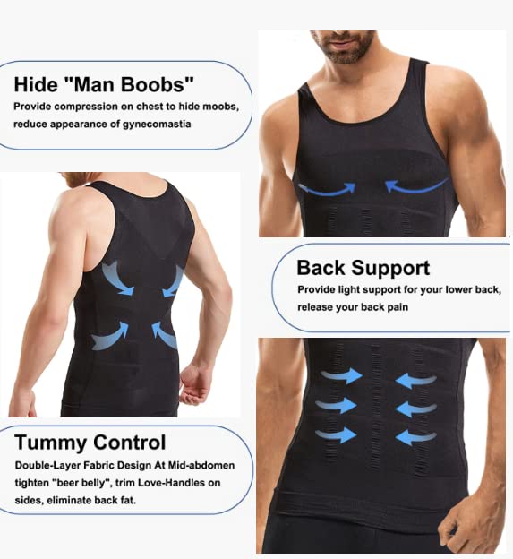 Mistirik 2X Compression Shirts for Men - Mens Slimming Body Shaper Vest - Tight Tank Top for Men - Compression Shirt Tank Top (White-White, XXL) - Image 2