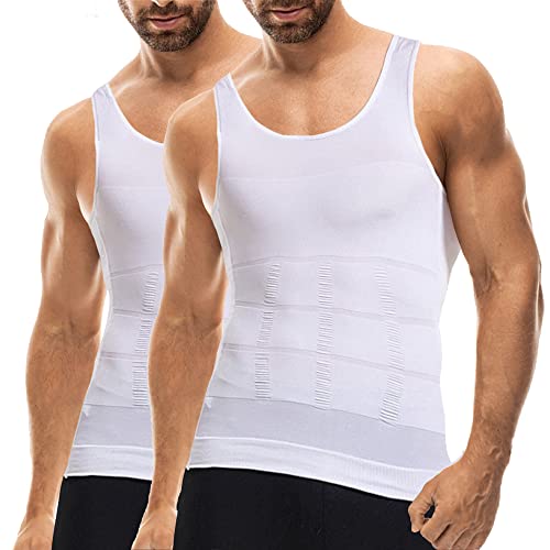 Mistirik 2X Compression Shirts for Men - Mens Slimming Body Shaper Vest - Tight Tank Top for Men - Compression Shirt Tank Top (White-White, XXL) - Image 3