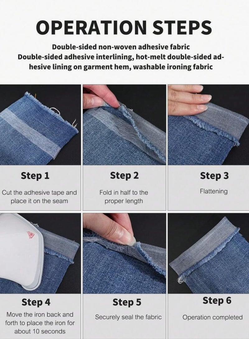 ماركة غير محددة Strong Washable Shortening Tape, Heat Fusion Tape for Shortening Clothes, Fabric Ironing Tape for Repairing Curtains, Clothes, Pants, Pillowcases, Double-Sided Adhesive Lining, No Detail Shortening  - Image 2