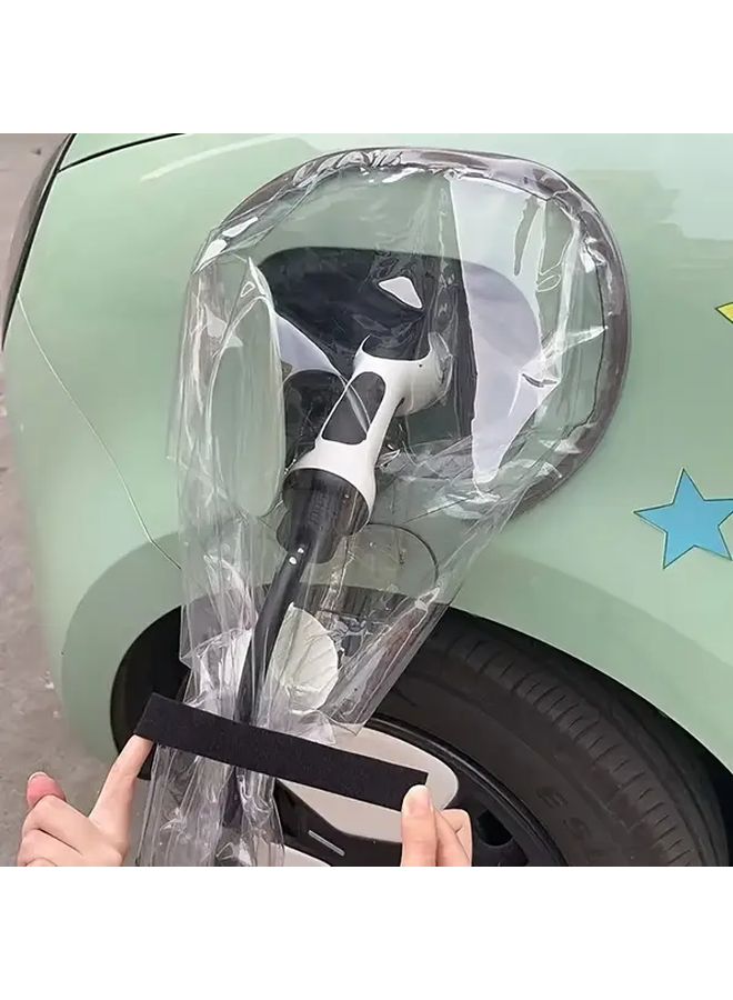 Electric Vehicle Car Charging Port Cover Transparent Pvc Plug In Rain Cover Durable Protective Case With Star Design Fits All Models Easy Installation Stylish Auto Accessory - Image 3