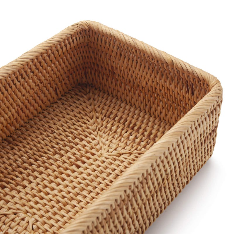 DECRAFTS Natural Rattan Fruit Storage Baskets Rectangular Woven Wicker Box for Key Holder Remote Stackable Natural Set of 3 - Image 4
