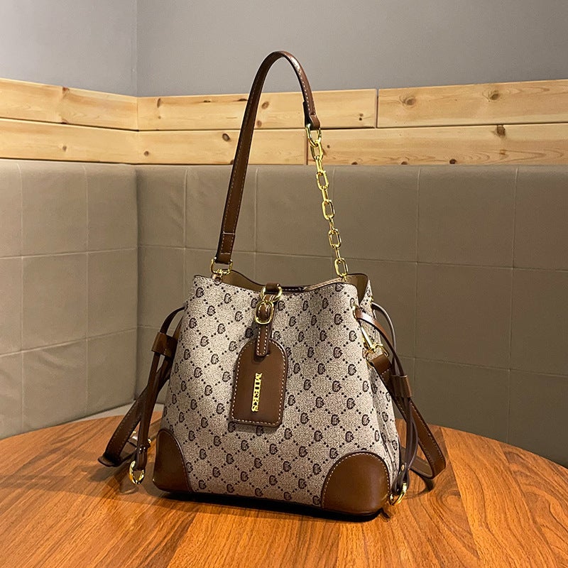 High-Quality Printed Fashion Bucket Bag Contrasting Color Women'S Handbag Versatile Chain Shoulder Crossbody Bag - Image 3