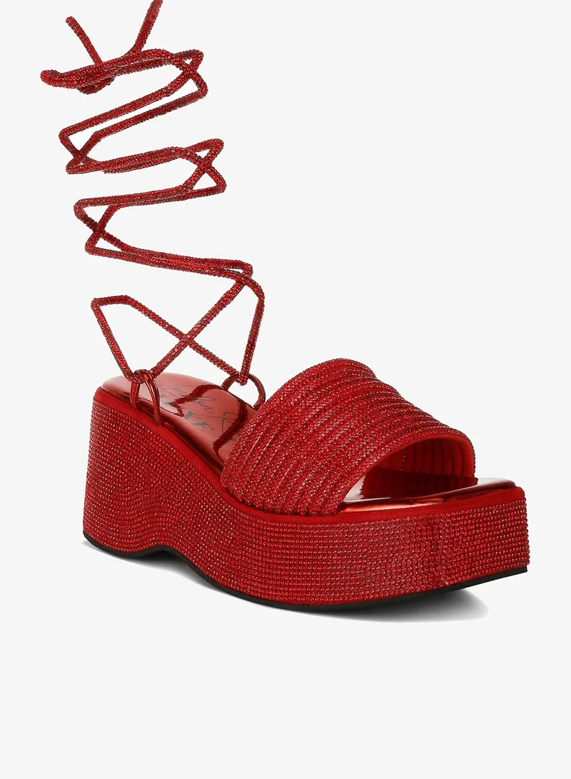 London Rag red Rhinestone Embellished Lace-Up Sandals in Red for Women | Best Price UAE