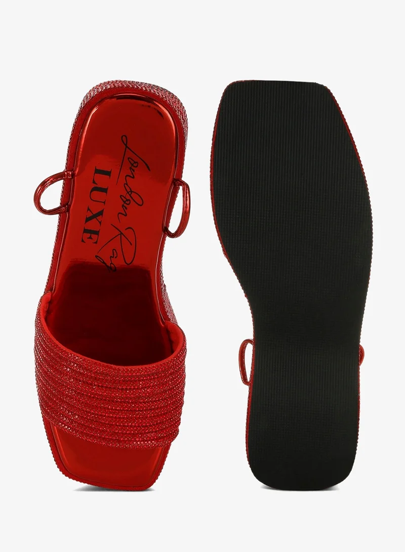 London Rag red Rhinestone Embellished Lace-Up Sandals in Red for Women | Best Price UAE
