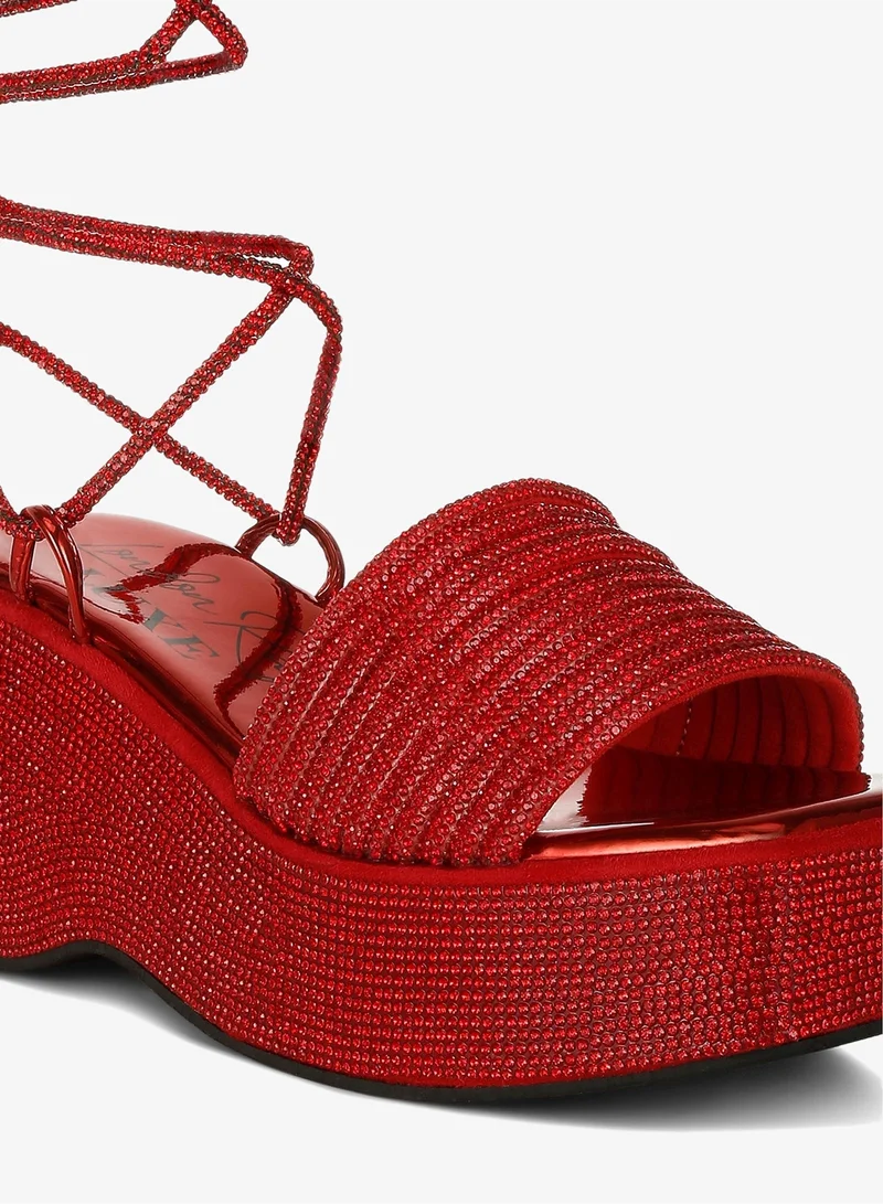 London Rag red Rhinestone Embellished Lace-Up Sandals in Red for Women | Best Price UAE