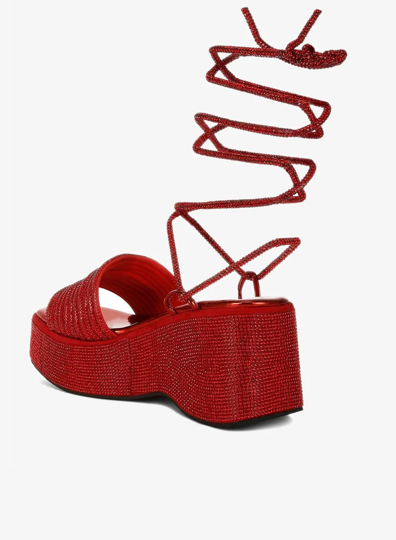 London Rag red Rhinestone Embellished Lace-Up Sandals in Red for Women | Best Price UAE