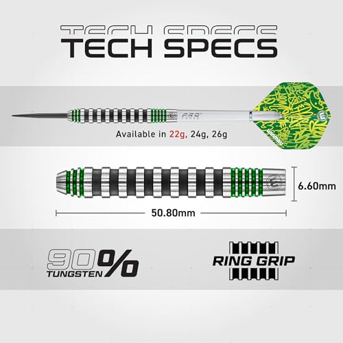 WINMAU Advance 500 Series Tungsten Green 22 Gram Steeltip Darts Set with Flights and Shafts (Stems) - Image 4